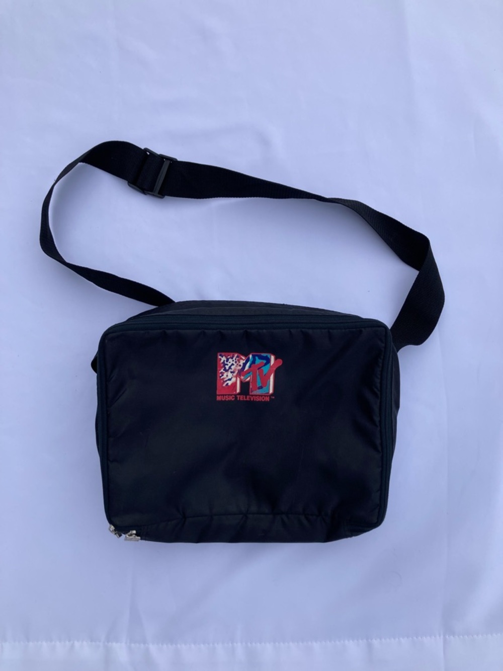 Rare Vintage 90s MTV Music Television Nylon Black Messenger Shoulder Bag Logo